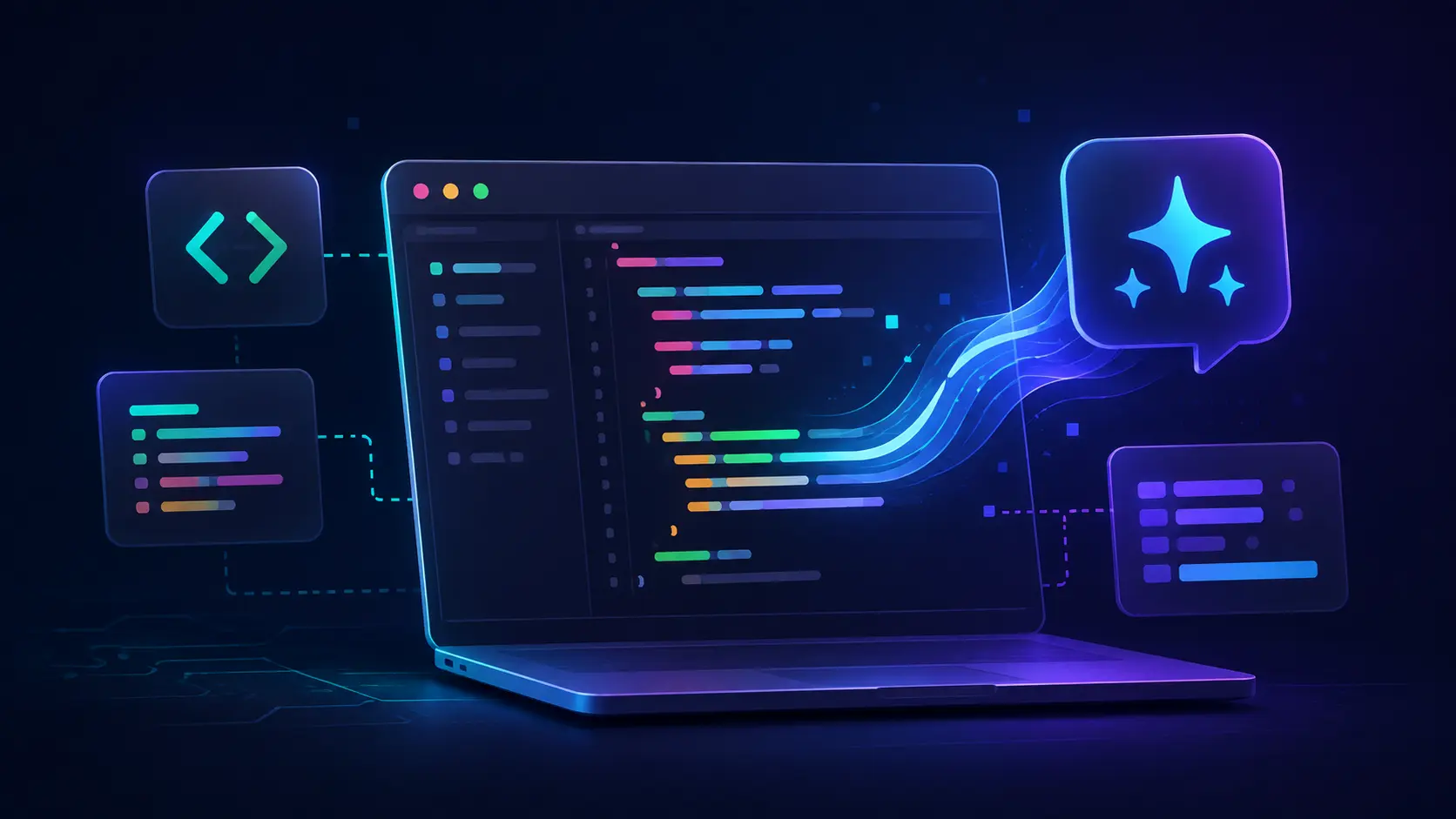 AI coding assistant completing a multi-file refactor in an IDE with a dark theme