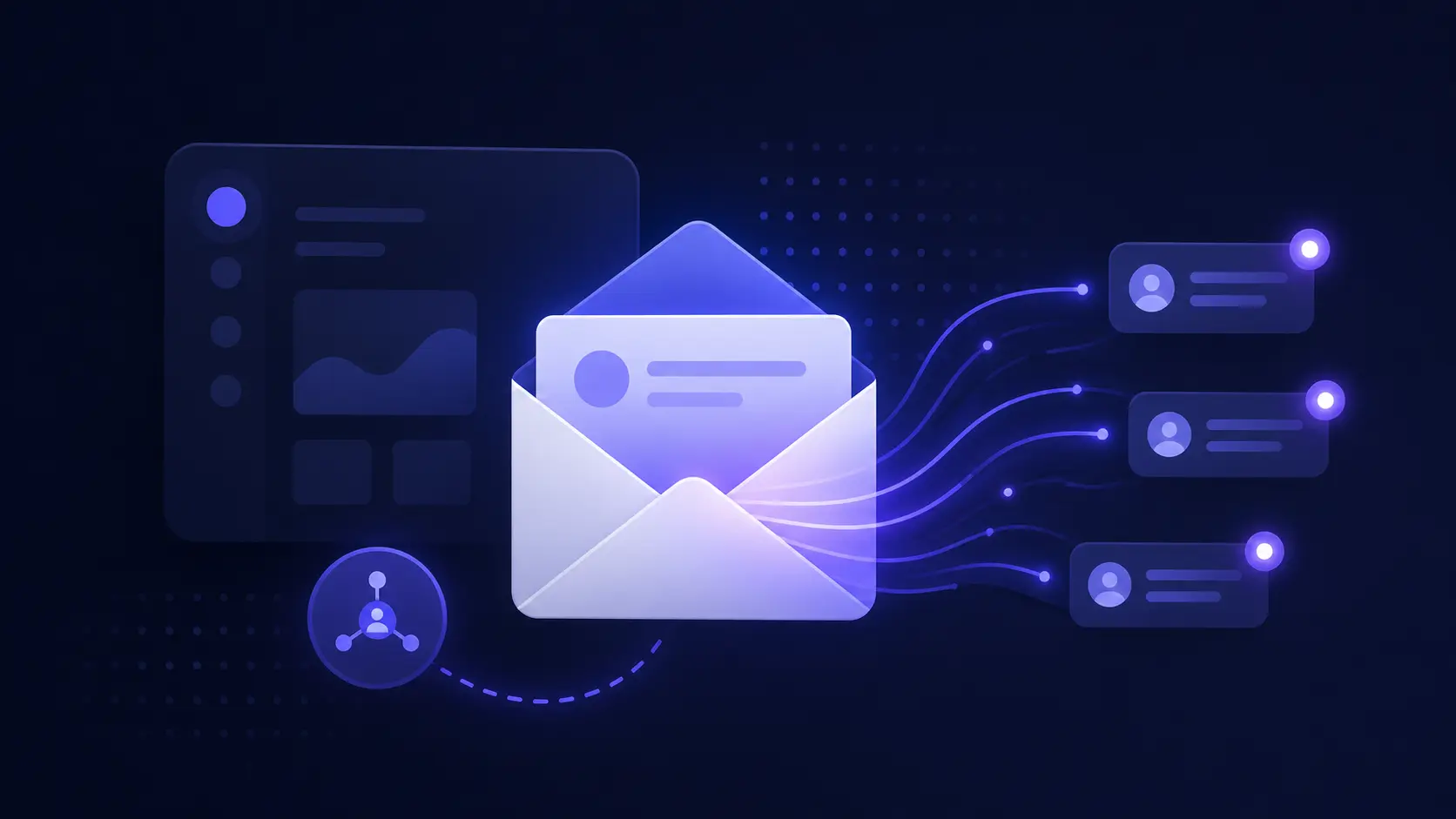 Email marketing dashboard on laptop with AI-powered automation workflow