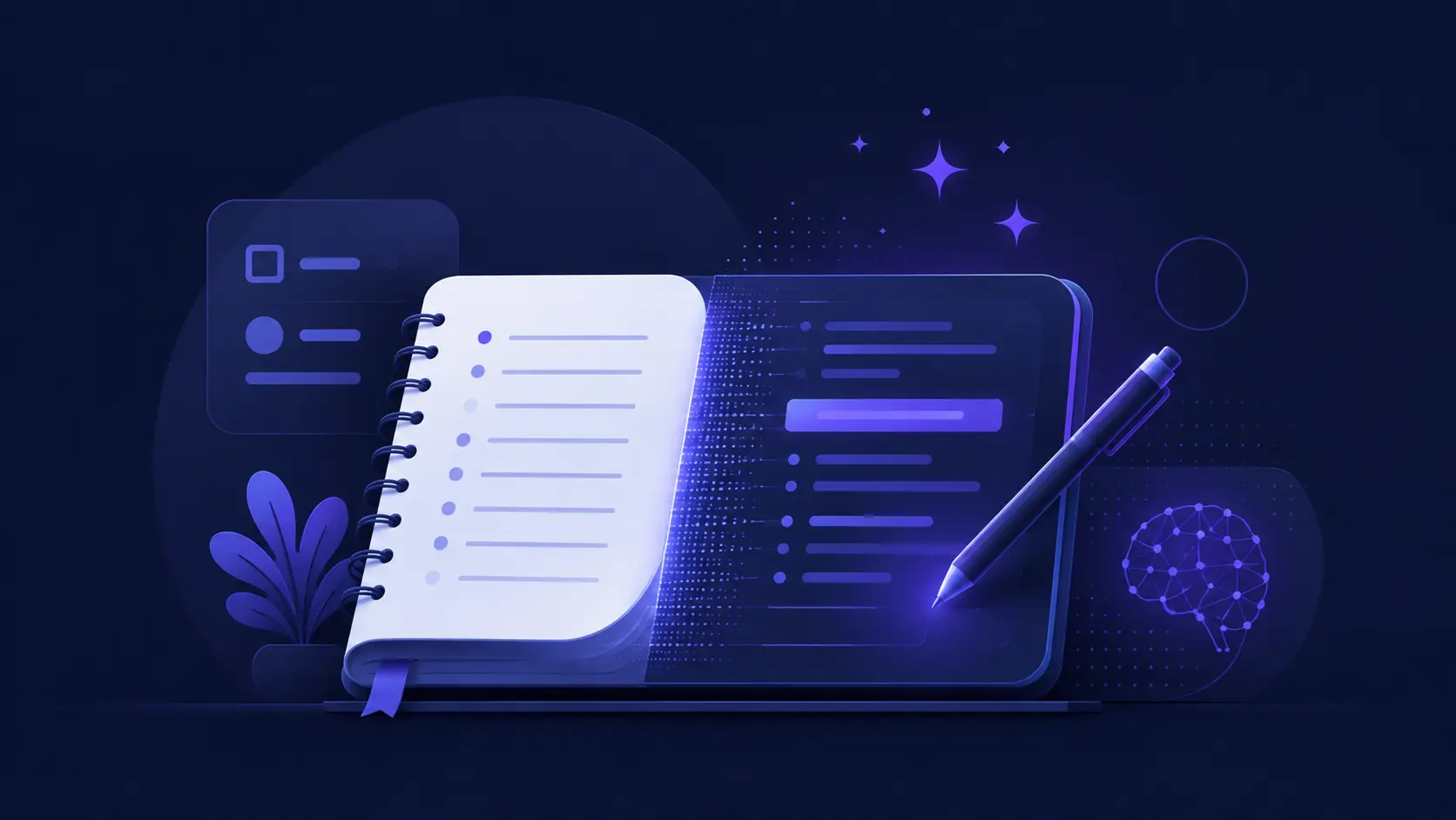 AI note-taking app on laptop capturing a video meeting with speaker labels and bullet-point summary