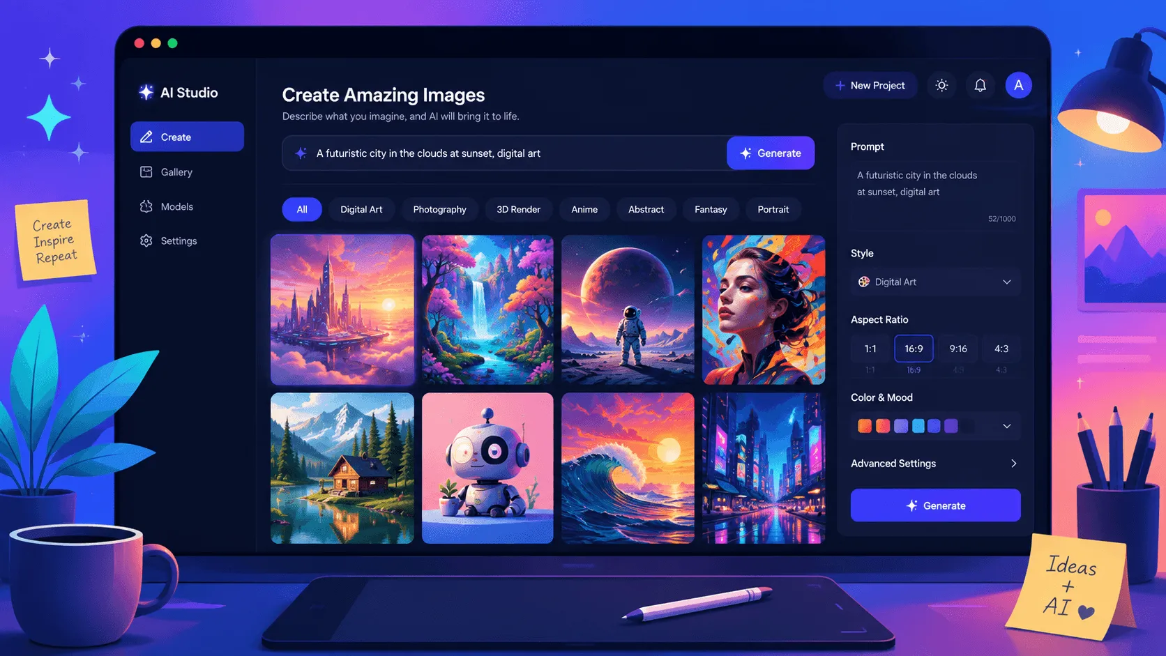 AI generated artwork displayed on a creative digital workspace