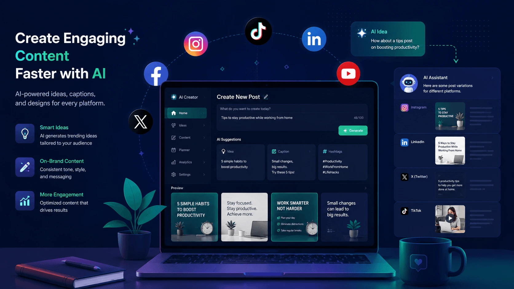 Content creator using AI tools to manage social media platforms