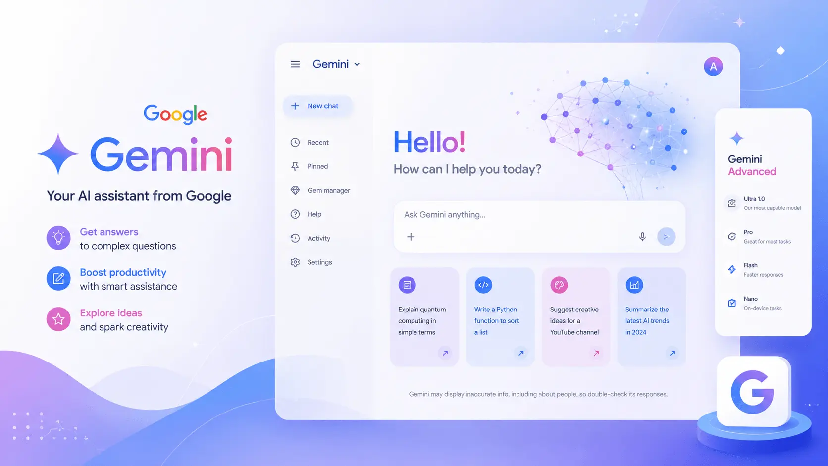Google Gemini AI assistant interface on a modern device screen